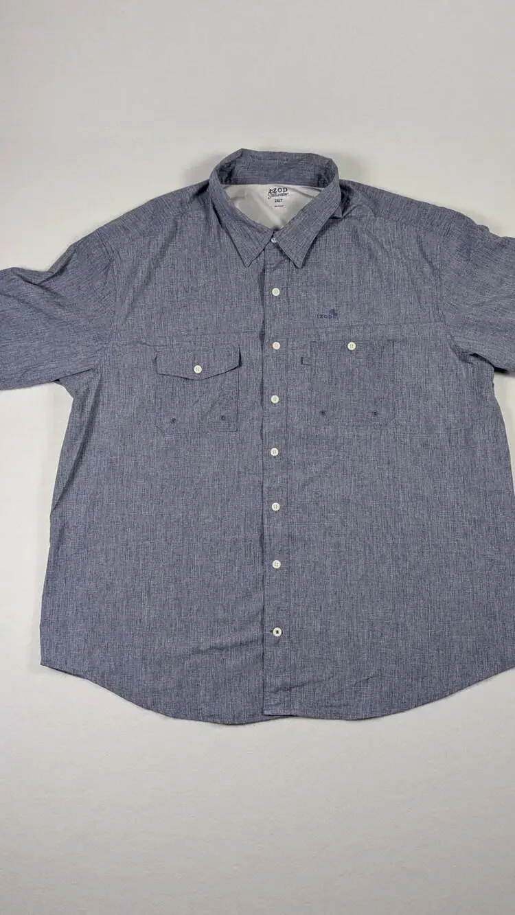 IZOD Saltwater Men's Blue Short Sleeve Button-Down Fishing Shirt Size 2XLT